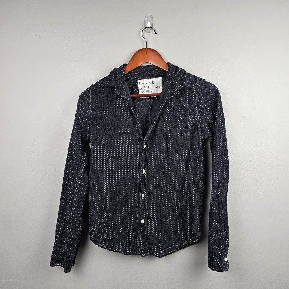 FRANK & EILEEN Barry‎ Cotton Corduroy Button-up Black Polkadot Shirt Women Sz XS